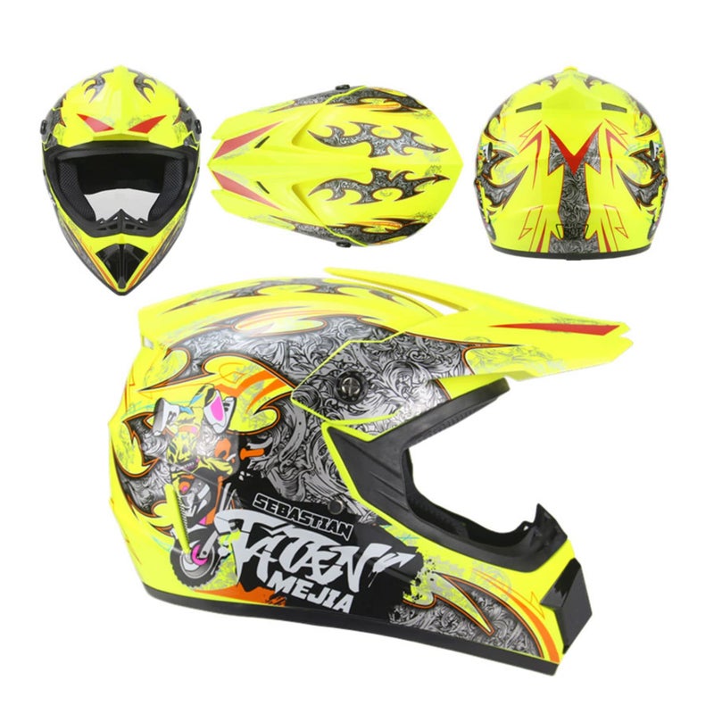 Senhill Motocross Helmet ATV Dirt Bike Helmets Off-Road Helmet with Gloves Goggles for Unisex Adult Youth DOT/FMVSS 218 Approved (Large, Yellow) - Image 4